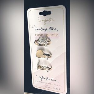 Rose Quartz Ring Set healing semi precious stone jewelry